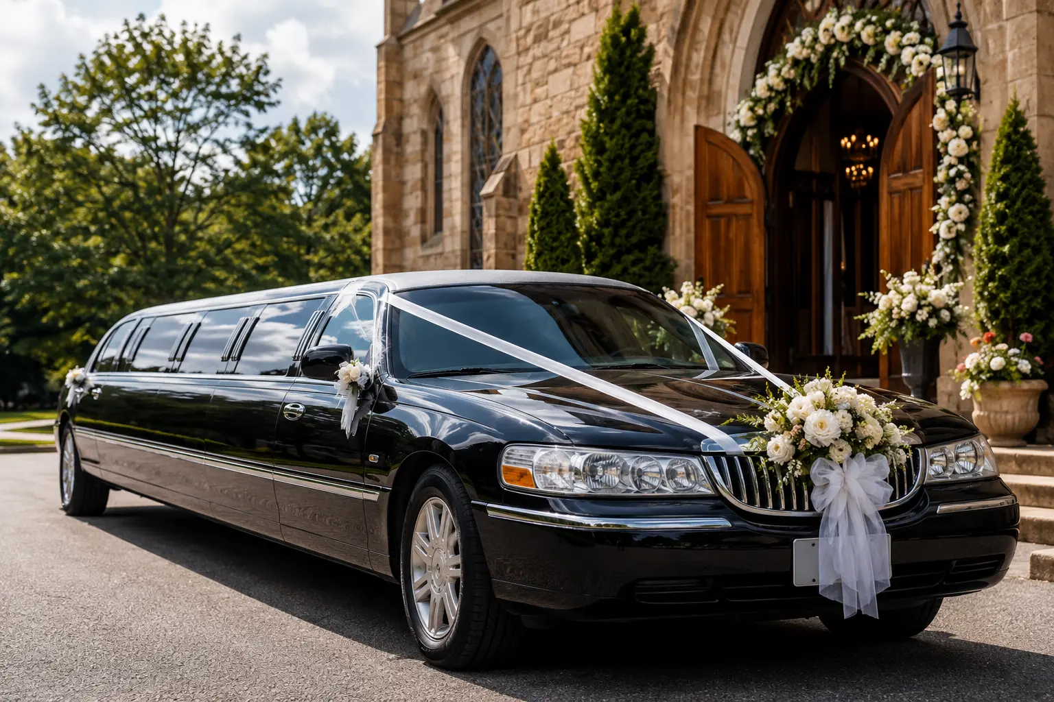 Elegant white stretch limousine at Toronto wedding. Elegant white stretch limousine at Toronto wedding.