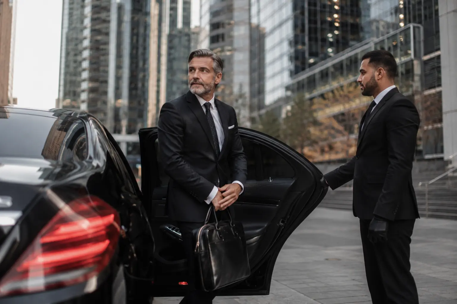 Corporate executive arriving by chauffeur service in Toronto