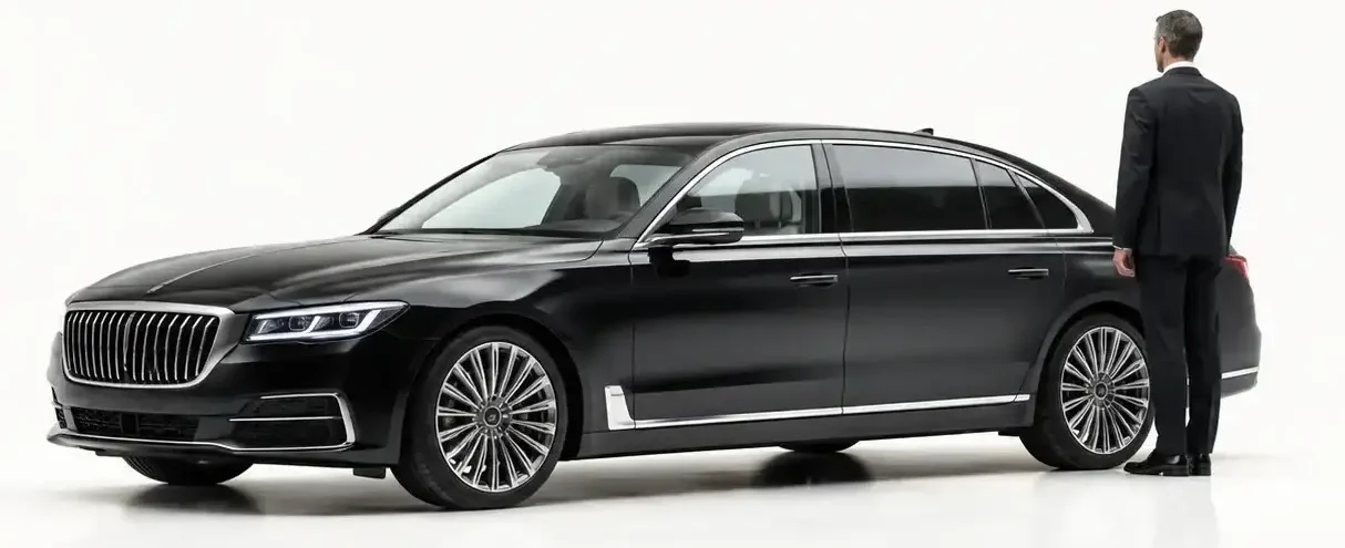 Black executive sedan with a professional chauffeur for Toronto chauffeur service