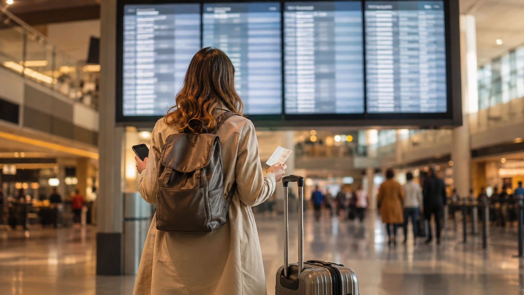 Traveller checking Pearson Terminal 1 vs Terminal 3 departure board at YYZ