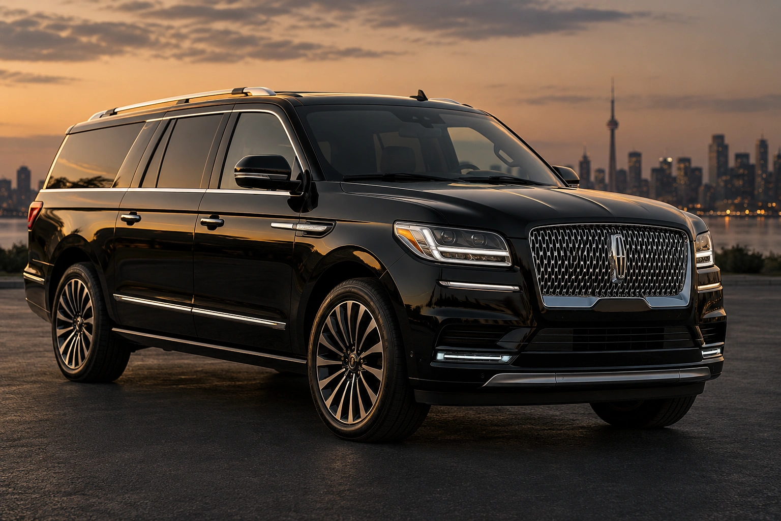 Black Lincoln Navigator L luxury SUV for family and airport chauffeur transportation in Toronto