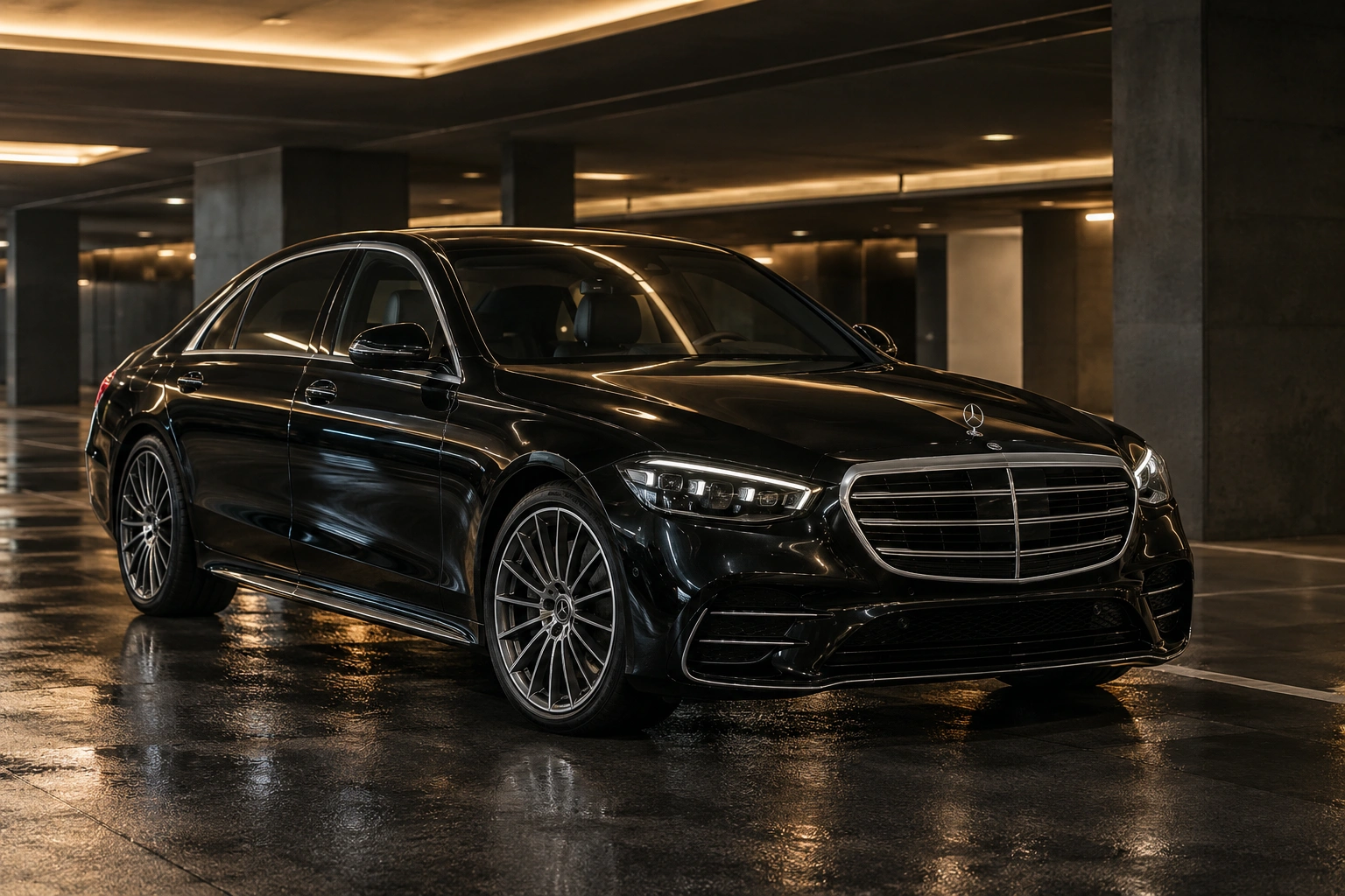 Black Mercedes-Benz S-Class executive sedan used for Toronto corporate chauffeur service and airport transfers
